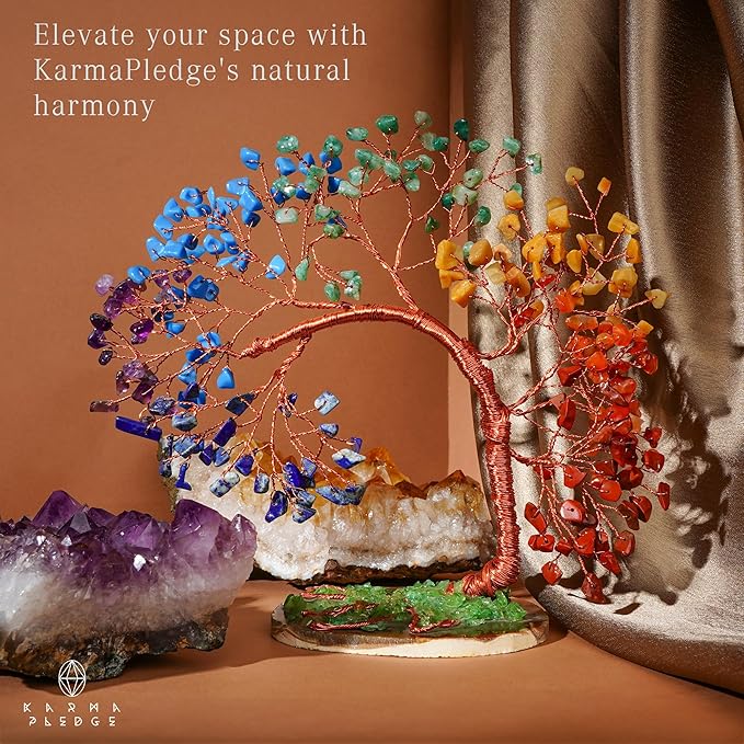 7 Chakra Healing Crystal Tree of Life for Home and Office Decor, Positive Energy, Wealth, Good Luck, Reiki Healing Crystals and Stones, Handmade Feng Shui Decoration, Birthday Gifts for Women