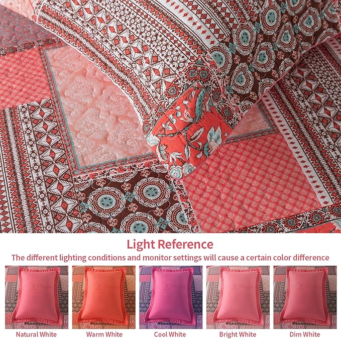 VAPUTAR Cotton King Size Quilt Bedding Sets, 3 Pieces King Bedspread Lightweight Quilted Reversible Coverlets Farmhouse King Quilt Set Suitable for All Seasons Decoration