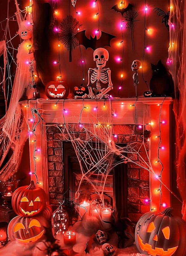 Halloween Mini Lights, 50 Count 13 Feet Incandescent Bulb Mini String Lights, Connectable Halloween Lights for Haunted House Ghost Party Holiday Window Indoor Outdoor Decoration, Orange & Purple