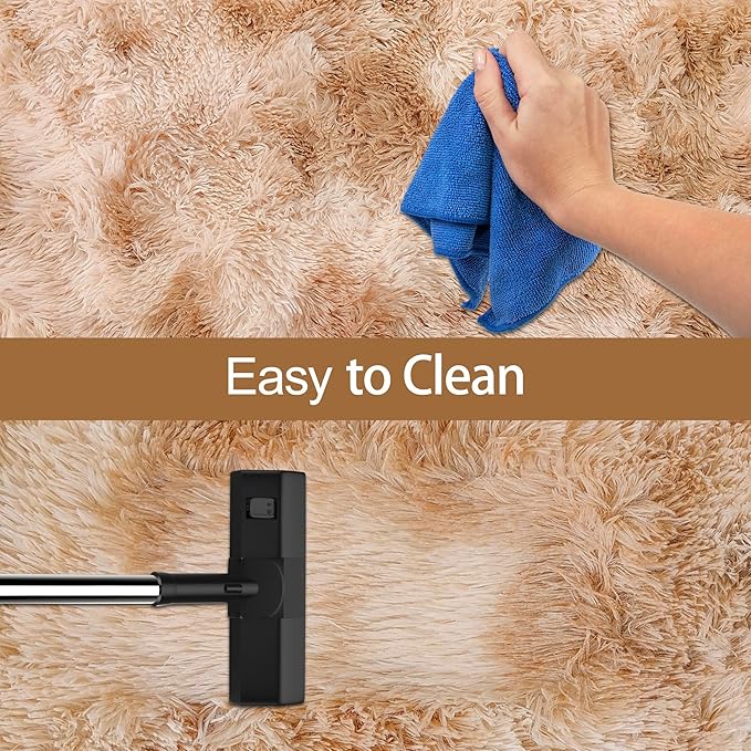 Super Soft Fluffy Living Room Area Rugs 2x6 ft Tie-Dyed Beige Shaggy Furry Carpet Washable Non-Slip Floor Rug Bedroom Bedside Nursery Rug Fuzzy Girls Boy Reduce Noise Dorm Home Decor