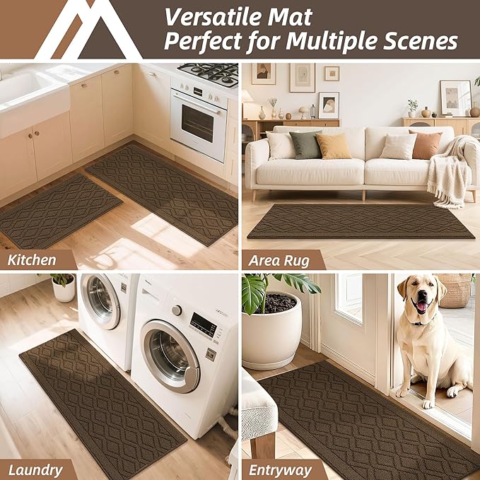 COSY HOMEER 48x20 Inch/30X20 Inch Kitchen Rug Mats Made of 100% Polypropylene 2 Pieces Soft Kitchen Mat Specialized in Anti Slippery and Machine Washable,Brown