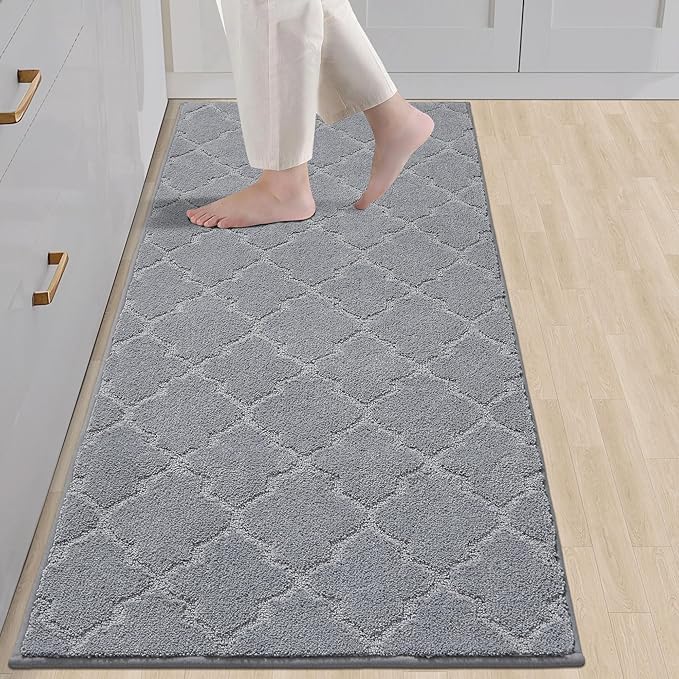 COSY HOMEER-Kitchen-Rugs-Non-Slip-Washable 24"x60" Absorbent Kitchen Runner Rug Polyester Kitchen Mats for Floor Soft Standing Floor Mats for Sink Mat,Hallway,Laundry,Grey