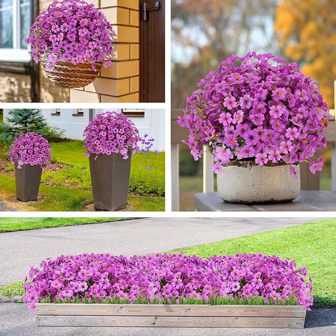 20 Bundles Artificial Flowers for Outdoors Decorations, Fake Flowers Faux Plants Silk Colorful Daisy Eucalyptus Flowers Realistic UV Resistant for Garden Patio Porch Box Home Decor, Purple