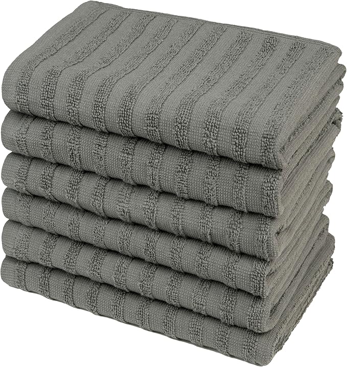 Premium Kitchen Towels, Solid Hand Towels (20”x 28”, 6 Pack) Highly Absorbent with Hanging Loop Anthracite