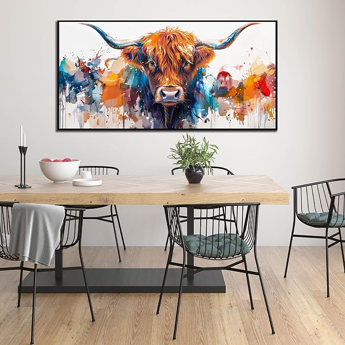 ZHAOSHOP Highland Cow Pictures Wall Decor for Living Room - Graffiti Wall Art for Office - Framed Canvas Wall Art for Bedroom Size 29" x 59"