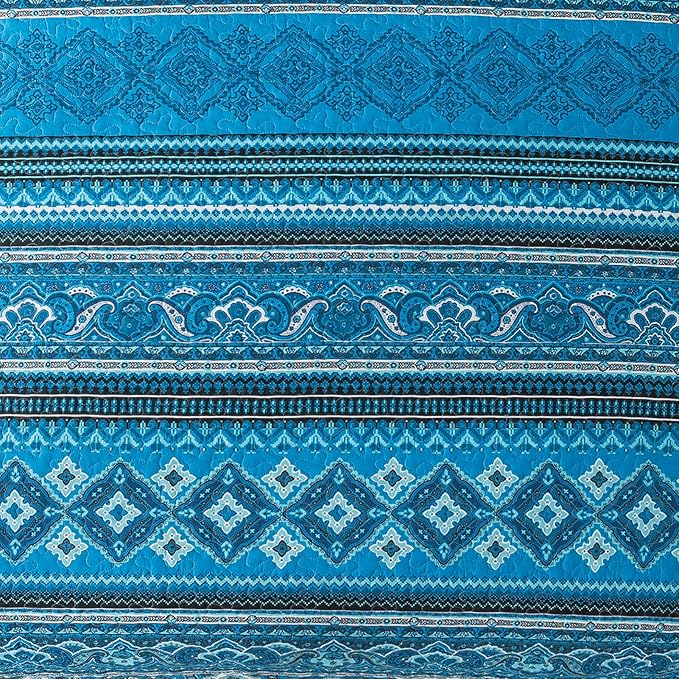 VAPUTAR Cotton Quilt Queen Size Bedding Set - 3 Pieces Queen Quilt Bedding Set, Boho Queen Size Quilts, Lightweight Reversible Coverlets Bedspreads for Farmhouse Bedroom (Blue)