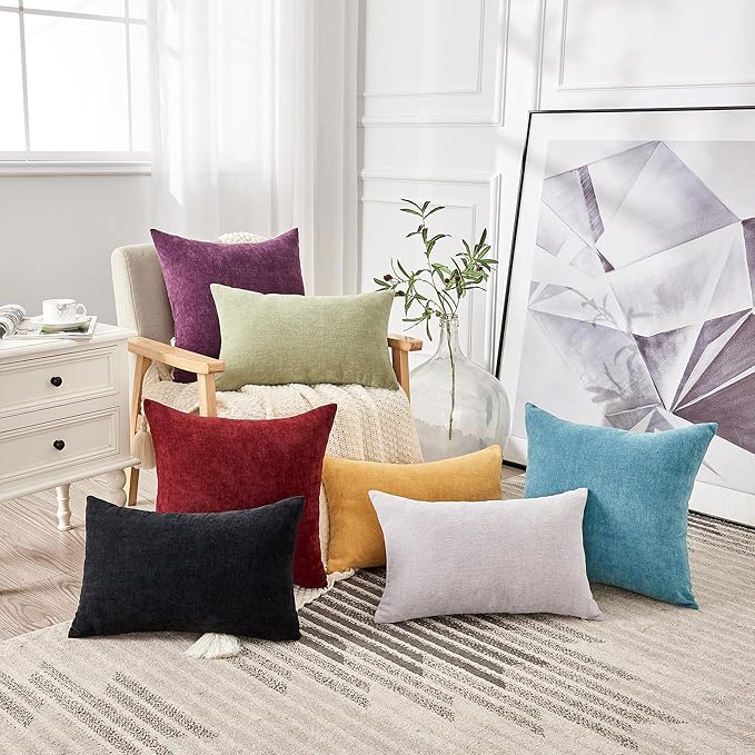 GAWAMAY Decorative Square Throw Pillow Covers 20"x20" Inch Set of 2, Super Soft Chenille Pillows Farmhouse Fall Pillowcase for Living Room Bedroom Sofa Couch Cushion Cover Smoke Blue 50x50cm