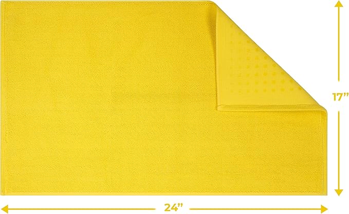 Cotton Paradise 100% Cotton Non Slip Bath Mats for Bathroom, 17x24 inch Soft Absorbent Quick Dry Machine Washable Floor Bath Mat, Yellow