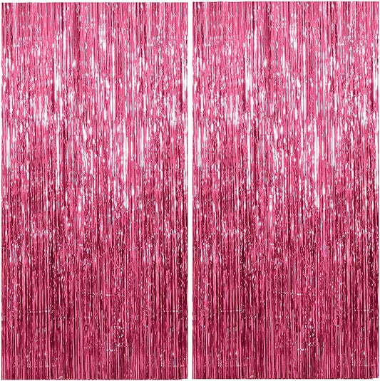 2 Pack Foil Curtain Backdrop Pink Metallic Tinsel Foil Fringe Curtains Photo Booth Props for Birthday Wedding Engagement Baby Shower Bachelorette Christmas Holiday Celebration Party Decorations
