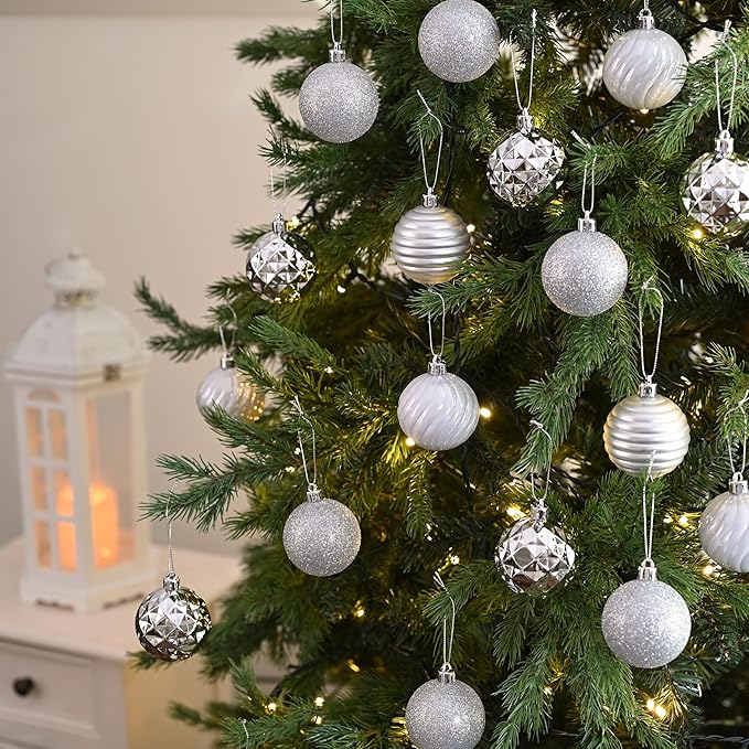 Valery Madelyn Christmas Ornaments Tree Decorations Set for Fall Halloween, 24ct Silver Shatterproof Ball Ornaments, 2.36" Hanging Ornament Bulk for Xmas Holiday Party Decor