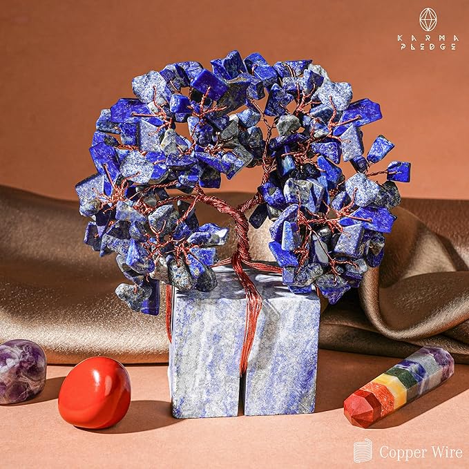 Crystal Tree for Birthday Gifts for Women, Handmade Raw Crystal Base Lapis Lazuli Chakra Healing Crystal Tree of Life for Positive Energy, Money, Good Luck, Christmas Décor, Home and Office Decor
