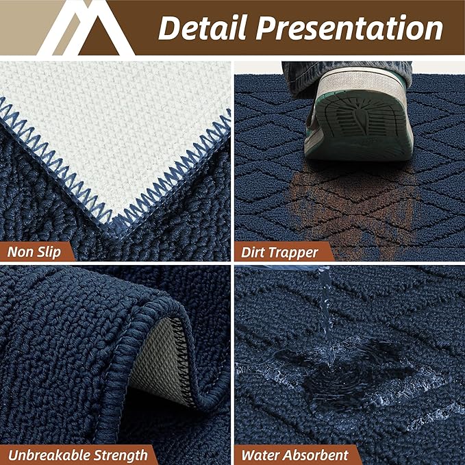 COSY HOMEER-Kitchen-Rugs-and-Mats 20"x48" Non Slip Kitchen Mats for Floor Absorbent Washable Kitchen Runner Standing Floor Mat for Sink Mat,Entry,Laundry,Polypropylene,Navy Blue