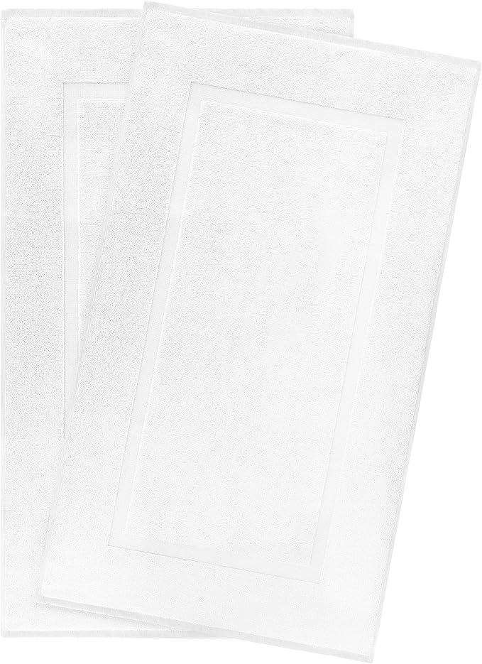 Cotton Paradise 100% Cotton Bath Mats for Bathroom Floor Set of 2 Pack, 20x34 Soft Absorbent Washable Quick Dry Tub Bathmat, White Towel Bath Mat