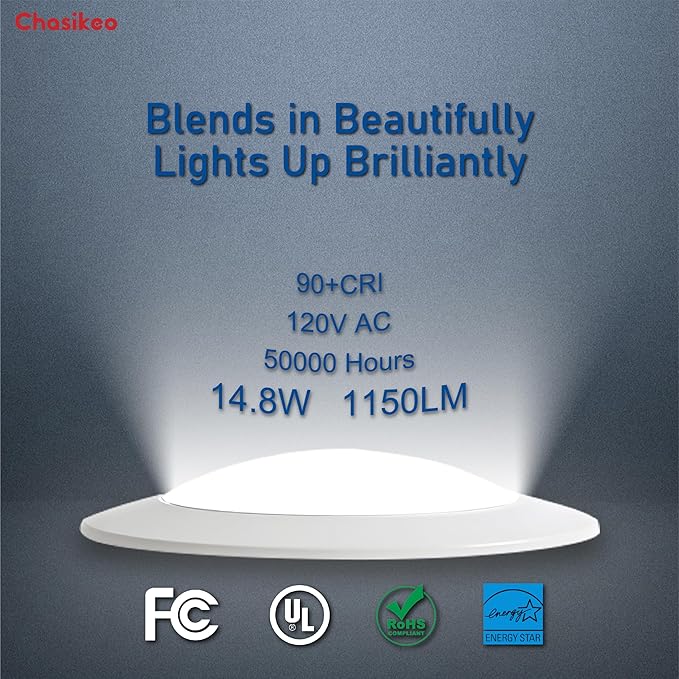 6 Inch LED Disk Lights, Flush Mount Ceiling Lights, Disc Light, 2700K 3000K 3500K 4000K 5000K 5CCT Selectable, Recessed Can Light, CRI90+, 14.8W 1150LM, UL/FCC/Energy Star Certified(12 Pack)