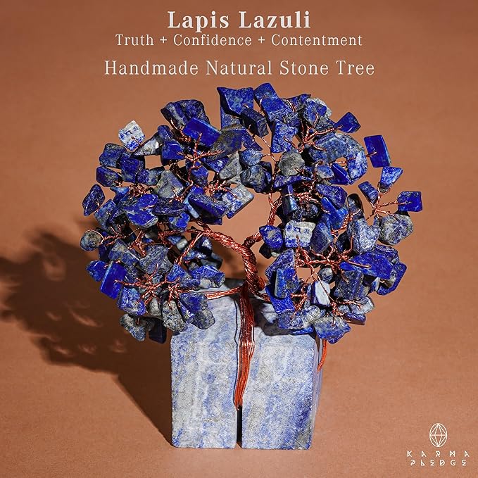 Crystal Tree for Birthday Gifts for Women, Handmade Raw Crystal Base Lapis Lazuli Chakra Healing Crystal Tree of Life for Positive Energy, Money, Good Luck, Christmas Décor, Home and Office Decor