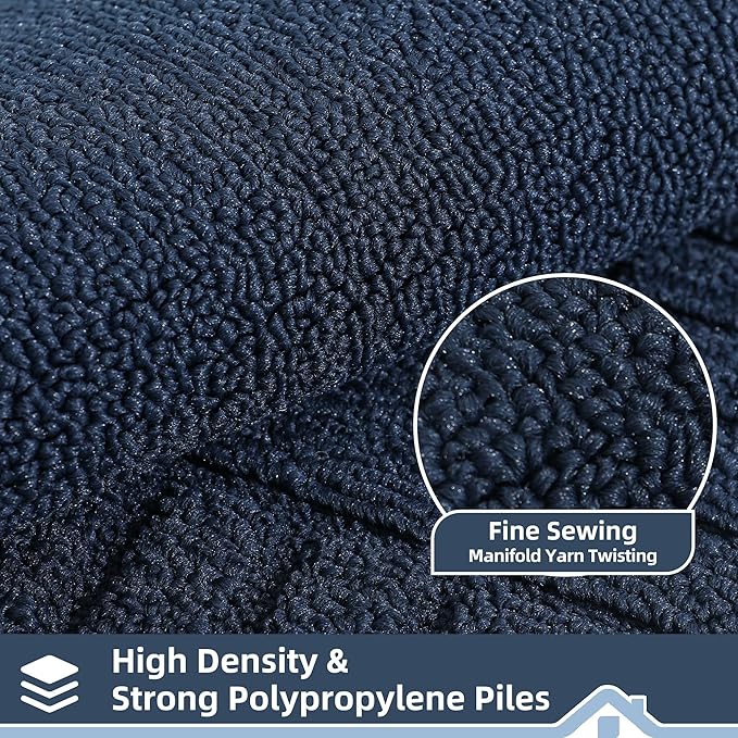 BEQHAUSE-Kitchen-Rugs-Washable-Kitchen-Mats-for-Floor Non-Slip Kitchen Mats Set of 2 Absorbent Kitchen Runner Navy Blue with TPR Backing 24x35inch/24x60inch