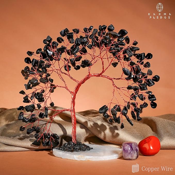 Black Obsidian Healing Crystal Tree of Life for Home and Office Decor, Positive Energy, Wealth, Good Luck, Reiki, Handmade Feng Shui Decoration, Birthday Gifts for Women, Mom