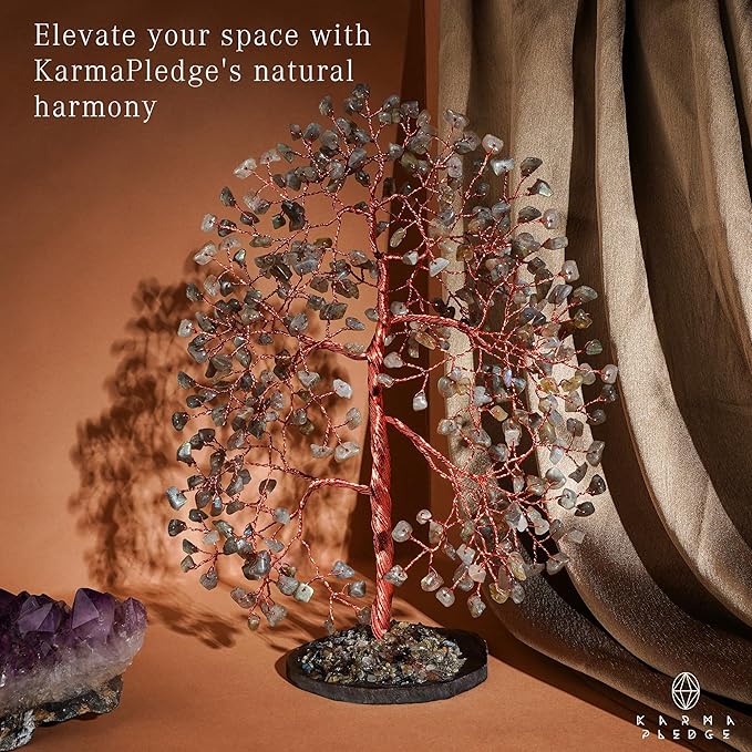 Crystal Trees for Home and Office Decoration, Labradorite Chakra Healing Crystals Feng Shui Handmade Trees for Positive Energy, Money, Good Luck, Christmas Decor, Birthday Gifts for Women, Mom