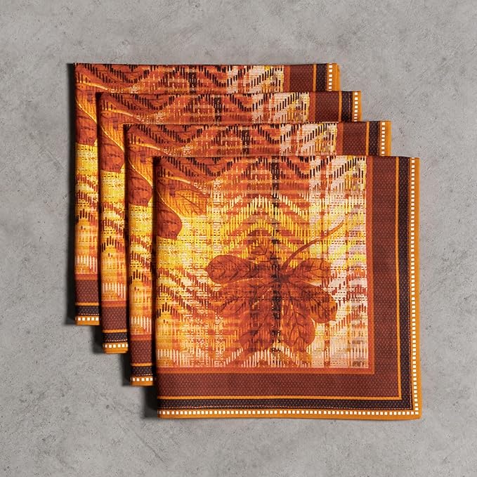 Maison d' Hermine Cloth Napkins Set of 4 100% Cotton Everyday Reusable Square Napkins Cloth Washable, Dinner, Party, Wedding, Restaurant (Thanksgiving Tartan, 20" x 20")