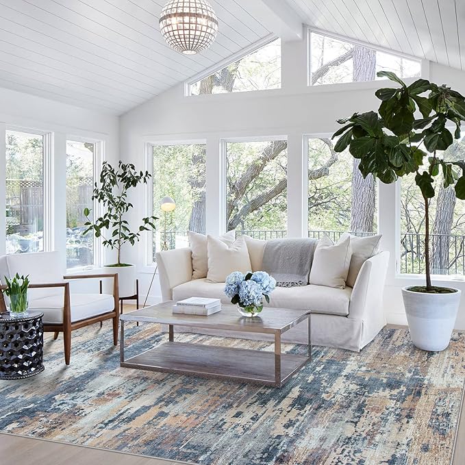 Area Rug Living Room Rugs: 5x7 Rug for Bedroom Machine Washable with Non Slip Backing Non Shedding Abstract Stain Resistant Large Carpet for Dining Room Nursery Home Office - Multi