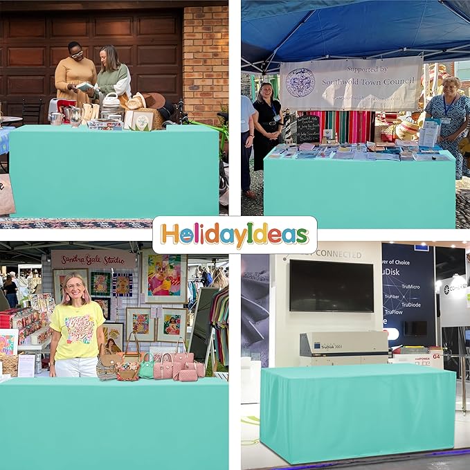 HolidayIdeas Fitted Tablecloths for 4 Foot Rectangle Table, Wrinkle Resistant Washable Table Cover 24x48 Inch for Vendor Booth Display, Banquet, Trade Show, Aqua, 4 Pcs