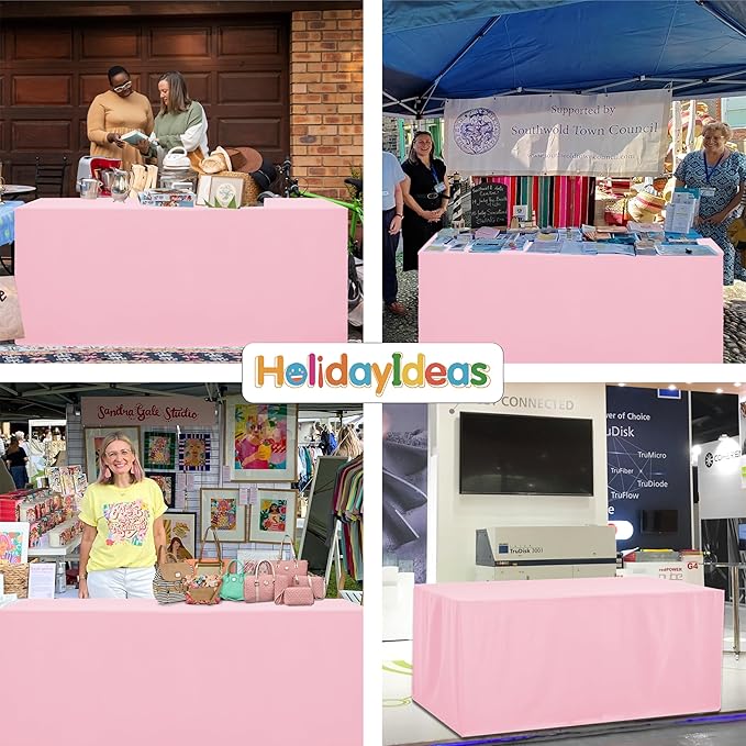 HolidayIdeas Fitted Tablecloths for 6 Foot Rectangle Table, Wrinkle Resistant Washable Table Cover 30x72 Inch for Vendor Booth Display, Banquet, Trade Show, Pink, 4 Pcs