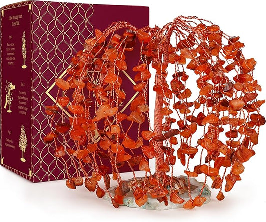 Carnelian Crystal Tree of Life Chakra Healing, Home and Office Desk Decor, Feng Shui Bonsai Trees for Postive Energy, Money, Good Luck, Christmas Decor, Spiritual Birthday Gifts for Women, Mom
