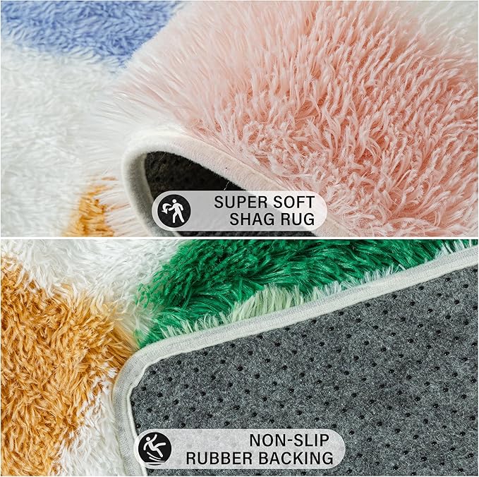 Checkered Rug 5x8 for Living Room, Modern Neutral Shag Rug Super Soft Washable Indoor Fuzzy Carpet Non-Slip Fluffy Rugs for Bedroom Home Aesthetic Decor