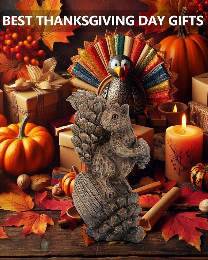 Handcrafted Resin Squirrel Figurine on Pinecone - 8'' Woodland Animals Statue for Spring Summer Decor (Squirrel)