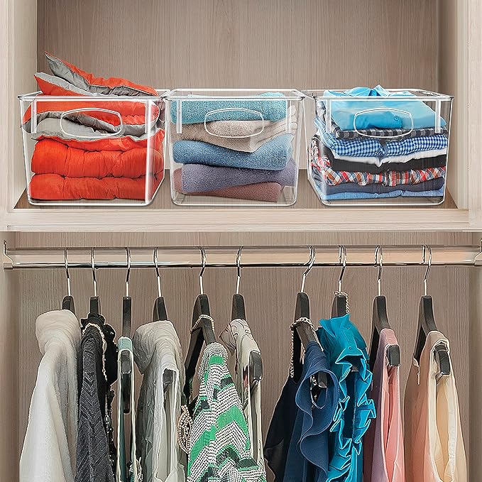 Sorbus 8 Pack Large Clear Plastic Storage Bins, Clear Organizer Bins with Handle for Kitchen, Pantry, Cabinet, Refrigerator, Craft, Toys, Clothes, Closet, Under Sink, Bathroom Organizers and Storage