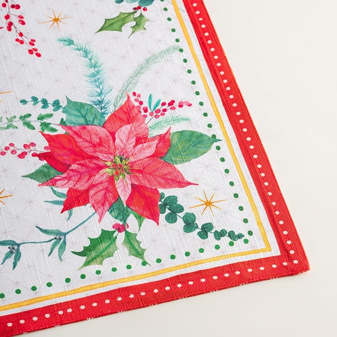 Maison d' Hermine Placemats Set of 4 100% Cotton Washable Cloth Place Mats, Reusable Table Mats for Kitchen Dining Decoration, Party, Wedding, Restaurant (Poinsettia Christmas, 13" x 19")