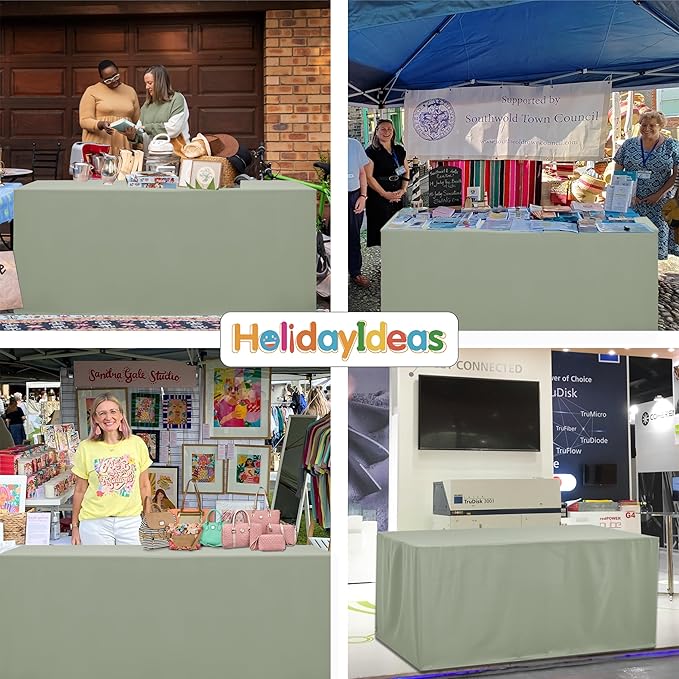 HolidayIdeas Open Back Fitted Tableclothss for 6 Foot Rectangle Table, Wrinkle Resistant Washable Table Covers 72x30 Inch for Craft Fairs, Banquets, Trade Show Display, Sage Green,4 Pcs