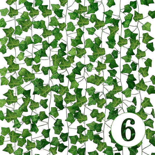 Sggvecsy 6 Pack 42Ft Fake Vines Fake Ivy Leaves Artificial Ivy Leaf Plants Artificial Ivy Garland Greenery Hanging Plants Vines for Wedding Wall Party Home Room Kitchen Garden Decor