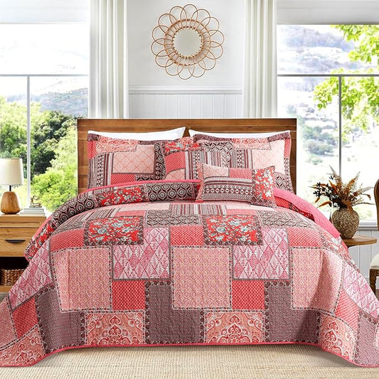 VAPUTAR Cotton King Size Quilt Bedding Sets, 3 Pieces King Bedspread Lightweight Quilted Reversible Coverlets Farmhouse King Quilt Set Suitable for All Seasons Decoration