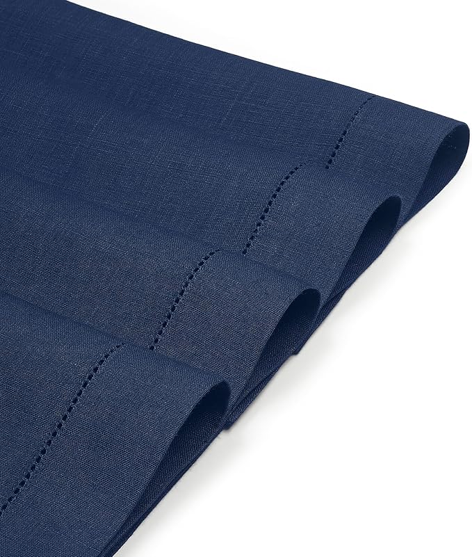 D'Moksha Homes Linen Placemats Set of 4 - Classic Hemstitch Navy Blue Placemats 14 x 19 Inch - 100% Pure Linen Table Mats for Fall, Autumn and Halloween - Handcrafted and Machine Washable
