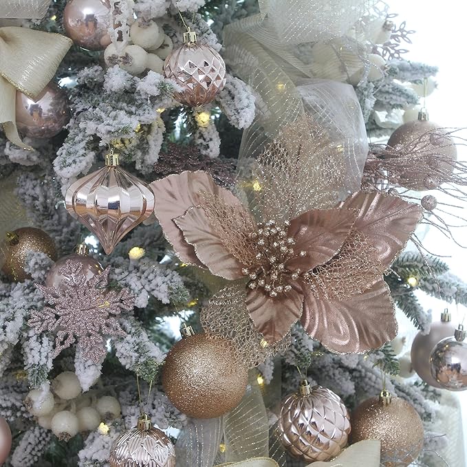 Sea Team 21-Pack Christmas Ball Ornaments with Strings, 80mm/3.15-Inch Large Size Baubles, Shatterproof Plastic Christmas Bulbs, Hanging Decorations for Xmas Tree, Holiday, Wedding, Party, Rose Gold