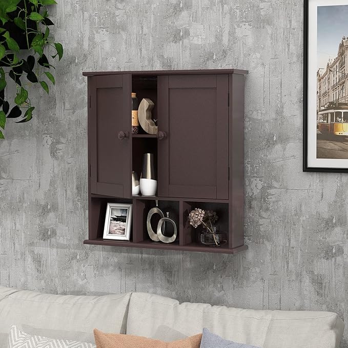 TaoHFE Medicine Cabinets,Bathroom Wall Cabinet with 2 Door Adjustable Shelves,Over The Toilet Storage Cabinet,Brown Bathroom Cabinet Wall Mounted,Bathroom Cabinet for Laundry Room Kitchen
