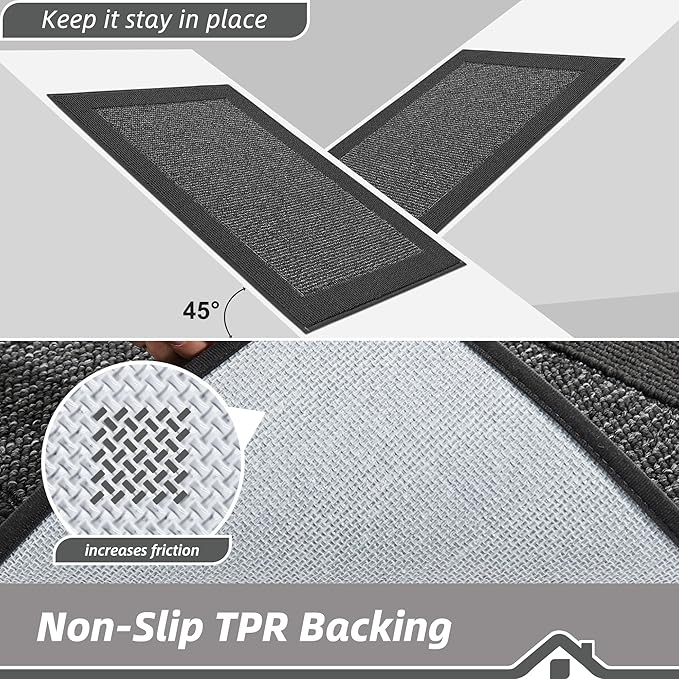 BEQHAUSE Kitchen Rugs and Mats Set of 2 Non-Slip Kitchen Mats for Floor, Absorbent and Stain Resistant Kitchen Runner, Machine Washable Rugs for Kitchen, Laundry & Sink, 24"x36"+24"x60", Charcoal