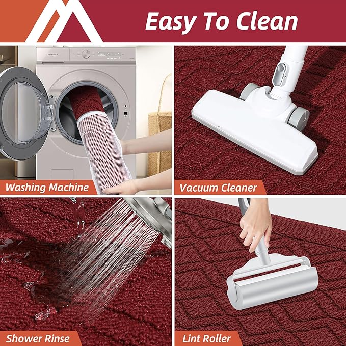 COSY HOMEER-Kitchen-Rugs-and-Mats 20"x48" Non Slip Kitchen Mats for Floor Absorbent Washable Kitchen Runner Standing Floor Mat for Sink Mat,Entry,Laundry,Polypropylene,Red