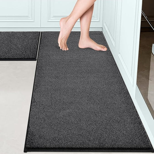 Washable Kitchen Rugs Set of 2 (24" x 35.5" + 24" x 59" Rectangular), Kitchen Mats for Floor, Indoor Entryway Runner Rugs for Laundry, Bathroom, Door, Bedroom (Roll Packing)