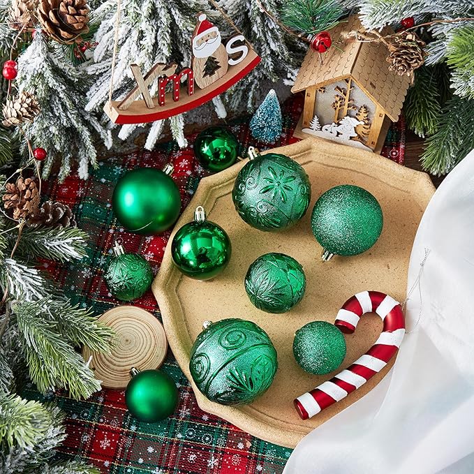 Wironlst Christmas Ball Ornaments - 30pcs Shatterproof Plastic Christmas Ornaments Hanging Ball Decorations for Xmas Tree, Holiday, Wedding, Party (Multi-Size, Green)