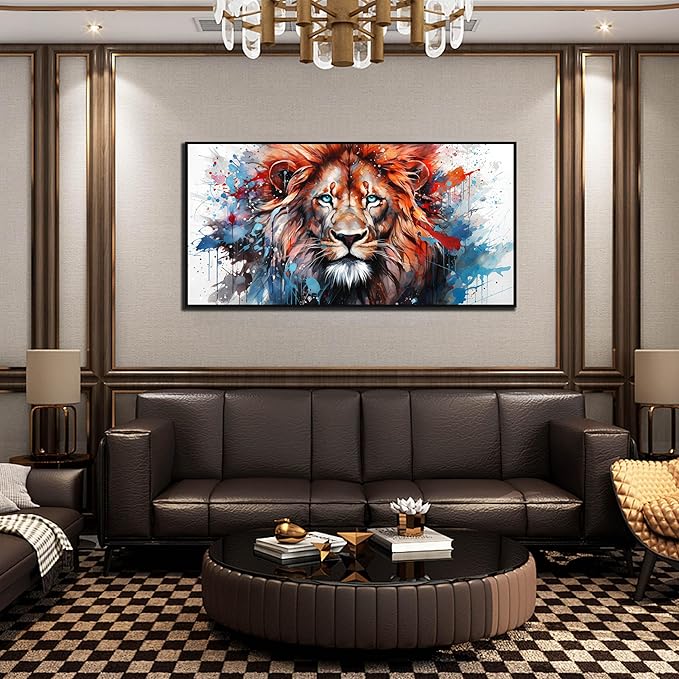ZHAOSHOP Colorful Lion Wall Art for Living Room - Modern Wall Decor for Office - Teen Bedroom Decor with Black Framed Size 24" x 48"