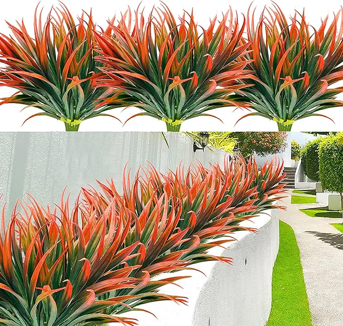 12 Pcs Artificial Outdoor Plants UV Resistant Tall Fake Grass Plants Bushes Faux Tropical Flowers Décor Fall Winter Summer Planters Patio Front Door Porch Plastic Greenery & Shrubs Decoration
