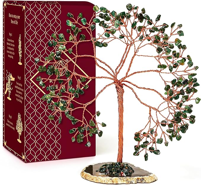 Crystal Tree Home and Office Decoration, Green Aventurine Healing Stones Handmade Crystal Decor Tree of Life for Positive Energy, Good Luck, Money and Spiritual Gifts for Women