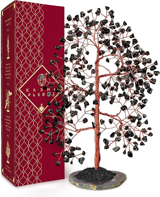 Crystal Trees for Home and Office Decoration, Blask Obsidian Chakra Healing Crystals Feng Shui Handmade Trees for Positive Energy, Money, Good Luck, Christmas Decor, Birthday Gifts for Women, Mom