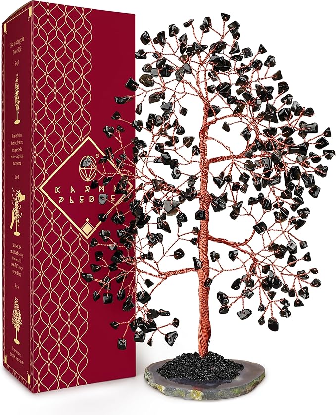 Crystal Trees for Home and Office Decoration, Blask Obsidian Chakra Healing Crystals Feng Shui Handmade Trees for Positive Energy, Money, Good Luck, Christmas Decor, Birthday Gifts for Women, Mom