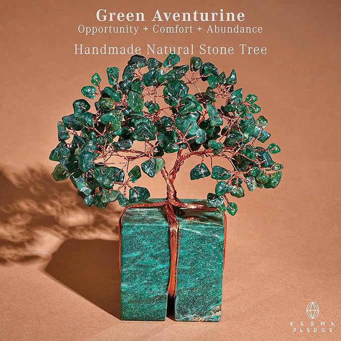Crystal Tree of Life for Home and Office Decor, Handmade Raw Crystal Base Green Aventurine Chakra Healing Crystal Tree for Positive Energy, Money, Good Luck, Christmas Décor, Birthday Gifts for Women