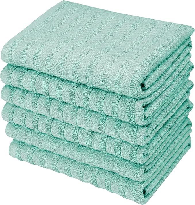 Premium Kitchen Towels (20”x 28”, 6 Pack) | Large Solid Cotton Hand Towels | 400 GSM | Highly Absorbent Dish Cloths with Hanging Loop | Aqua