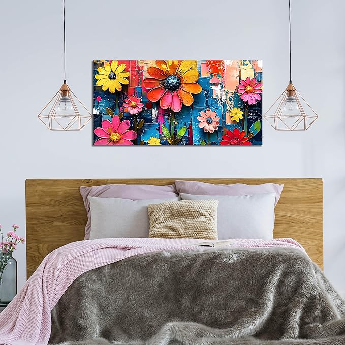 ZHAOSHOP Colorful Flowers Painting Wall Decor Living Room - Floral Canvas Wall Art for Bedroom - Teen Girl Bedroom Decor Size 20" x 40"