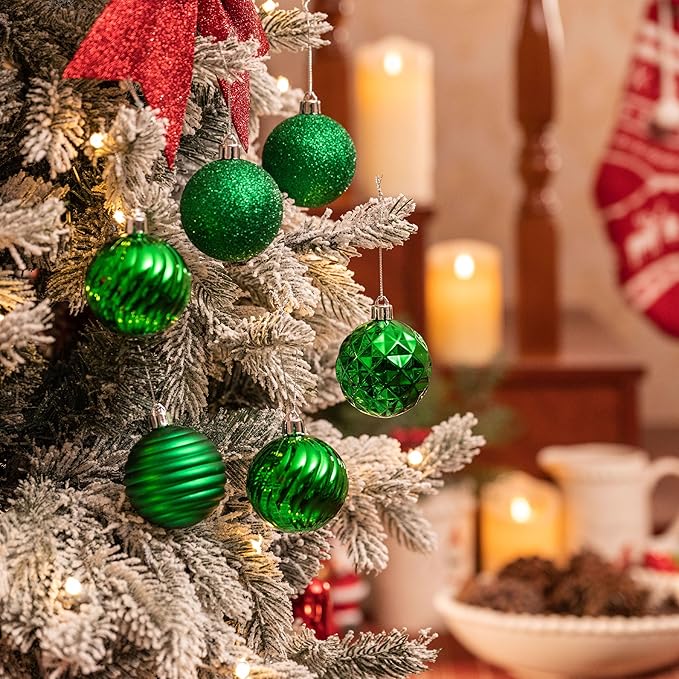 Valery Madelyn Christmas Ornaments Tree Decorations Set for Fall Halloween, 24ct Green Shatterproof Ball Ornaments, 2.36" Hanging Ornament Bulk for Xmas Holiday Party Decor